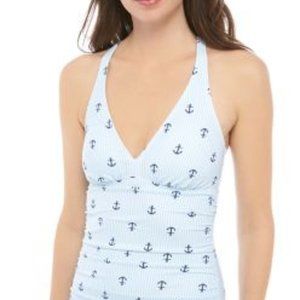 Crown & Ivy Anchor Blue CrossBack Ruffle Swimsuit